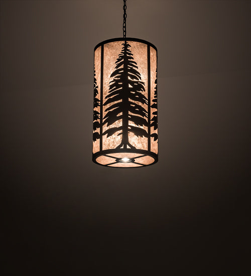 Meyda Lighting Tall Pines 18" 10-Light Solar Black Pendant Light With Silver Mica Shade Glass