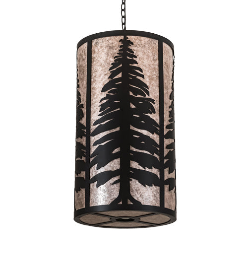Meyda Lighting Tall Pines 18" 10-Light Solar Black Pendant Light With Silver Mica Shade Glass