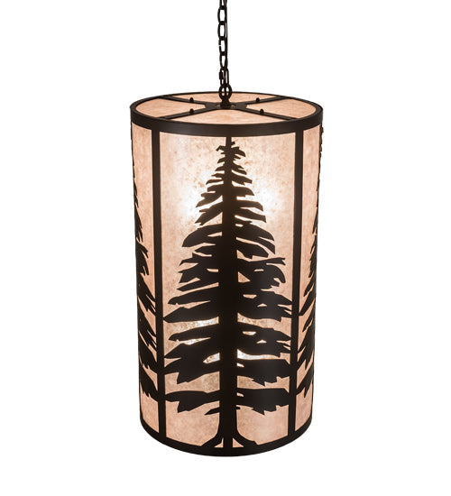 Meyda Lighting Tall Pines 18" 10-Light Solar Black Pendant Light With Silver Mica Shade Glass