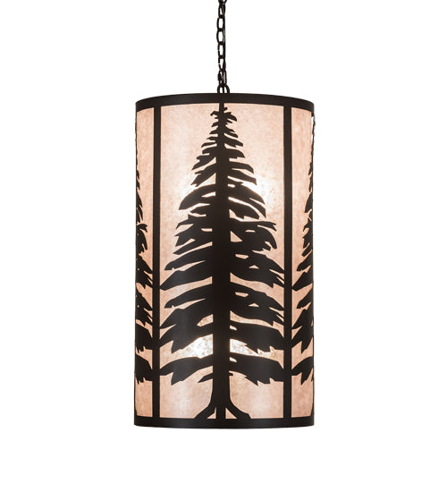 Meyda Lighting Tall Pines 18" 10-Light Solar Black Pendant Light With Silver Mica Shade Glass