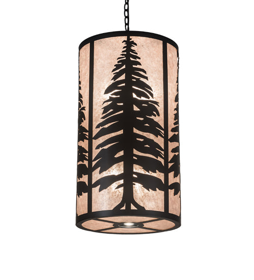 Meyda Lighting Tall Pines 18" 10-Light Solar Black Pendant Light With Silver Mica Shade Glass