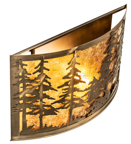 Meyda Lighting Tall Pines 18" Antique Copper Wall Sconce With Amber Mica Shade Glass