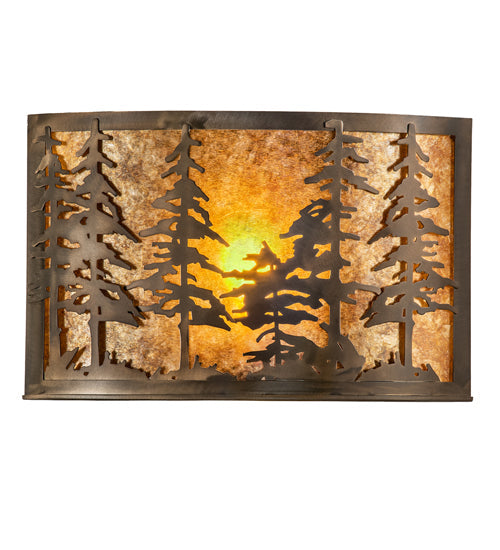 Meyda Lighting Tall Pines 18" Antique Copper Wall Sconce With Amber Mica Shade Glass