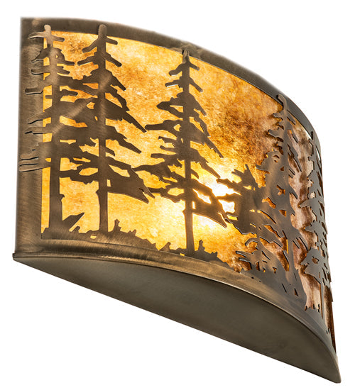 Meyda Lighting Tall Pines 18" Antique Copper Wall Sconce With Amber Mica Shade Glass