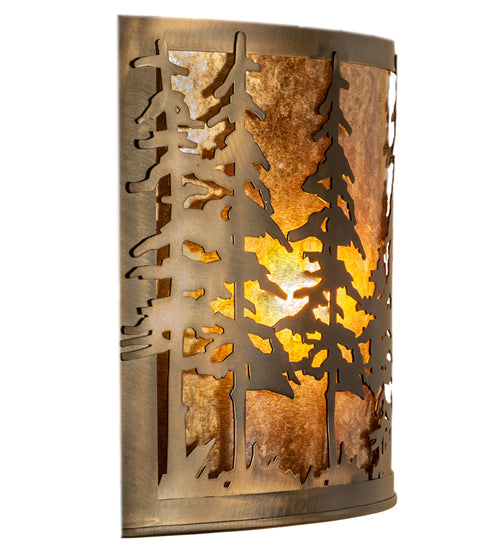 Meyda Lighting Tall Pines 18" Antique Copper Wall Sconce With Amber Mica Shade Glass