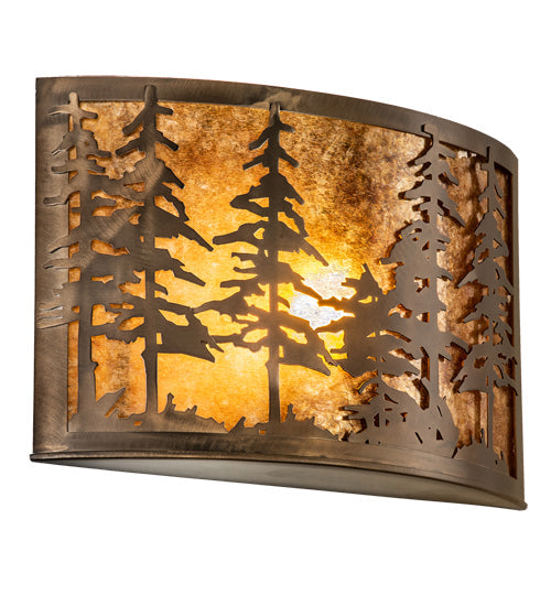 Meyda Lighting Tall Pines 18" Antique Copper Wall Sconce With Amber Mica Shade Glass