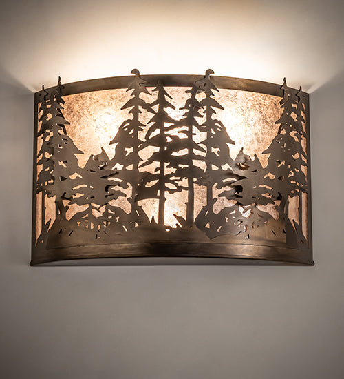 Meyda Lighting Tall Pines 20" 4-Light Antique Copper Wall Sconce With Silver Mica Shade Glass