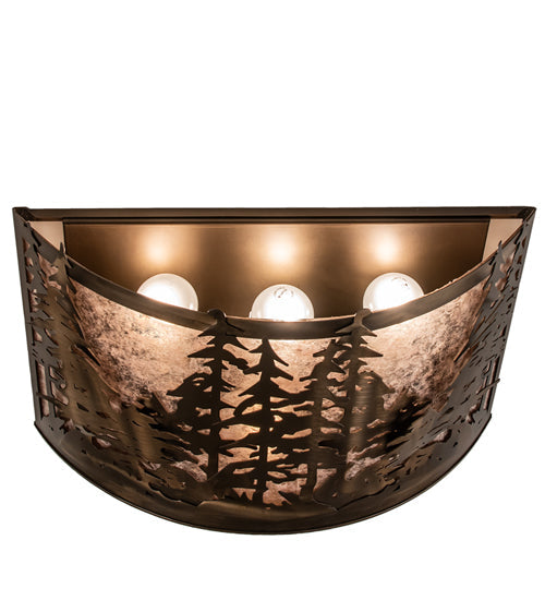Meyda Lighting Tall Pines 20" 4-Light Antique Copper Wall Sconce With Silver Mica Shade Glass