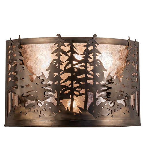 Meyda Lighting Tall Pines 20" 4-Light Antique Copper Wall Sconce With Silver Mica Shade Glass