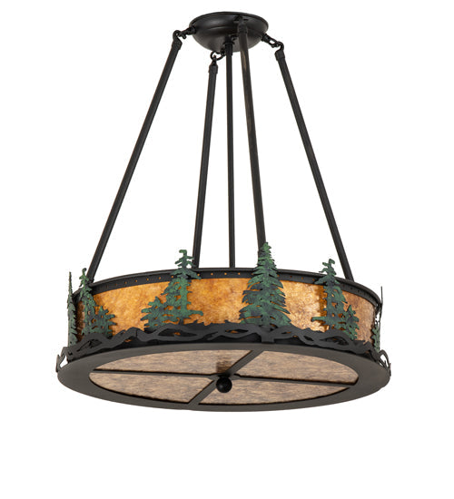 Meyda Lighting Tall Pines 20" 4-Light Textured Black & Green Trees Semi-flush Mount Light With Amber Mica Shade Glass