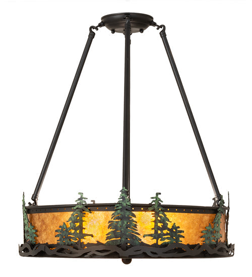 Meyda Lighting Tall Pines 20" 4-Light Textured Black & Green Trees Semi-flush Mount Light With Amber Mica Shade Glass
