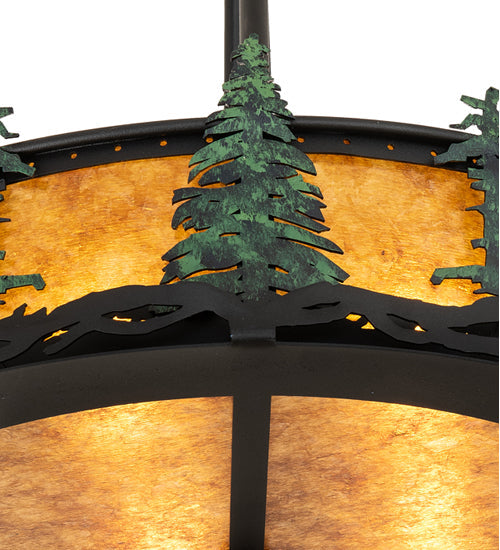 Meyda Lighting Tall Pines 20" 4-Light Textured Black & Green Trees Semi-flush Mount Light With Amber Mica Shade Glass