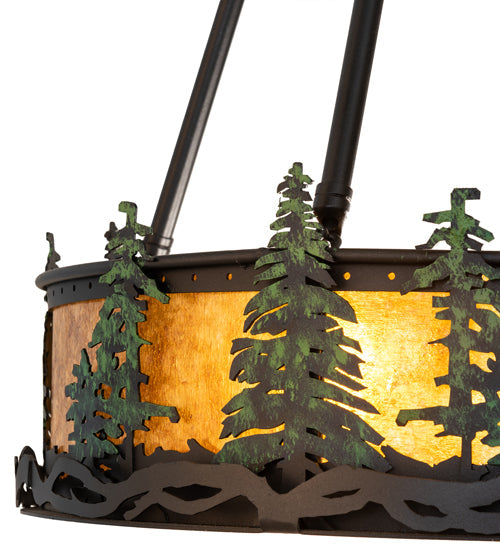 Meyda Lighting Tall Pines 20" 4-Light Textured Black & Green Trees Semi-flush Mount Light With Amber Mica Shade Glass