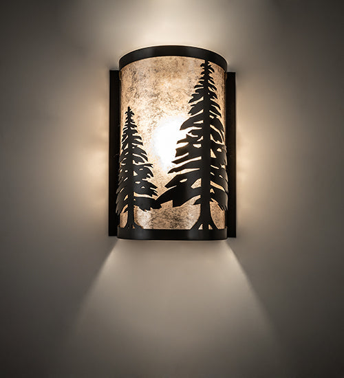 Meyda Lighting Tall Pines 200683 8" Timeless Bronze Wall Sconce With Silver Mica Shade Glass
