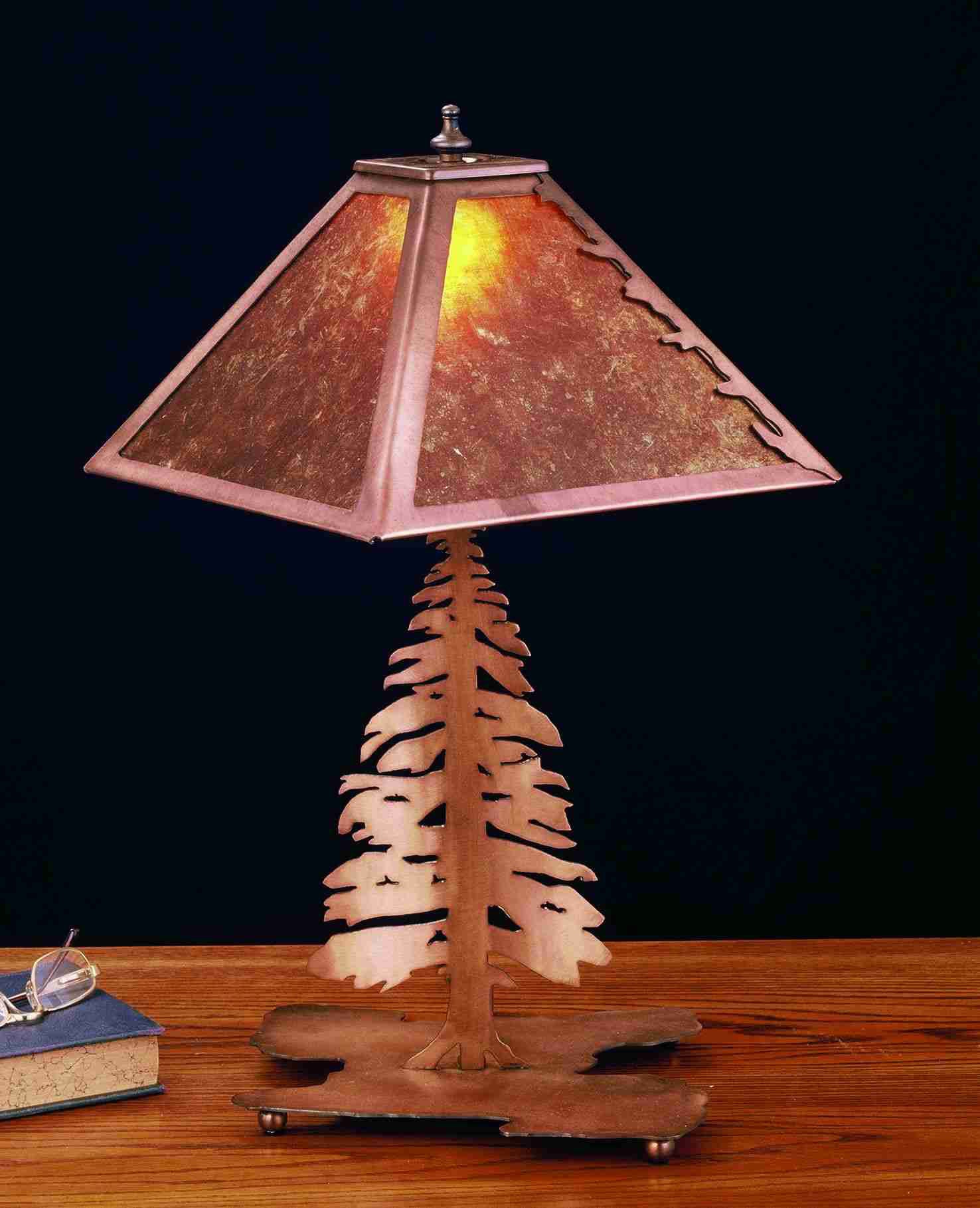 Meyda Lighting Tall Pines 21" 2-Light Antique Copper Table Lamp With Silver Shade Glass