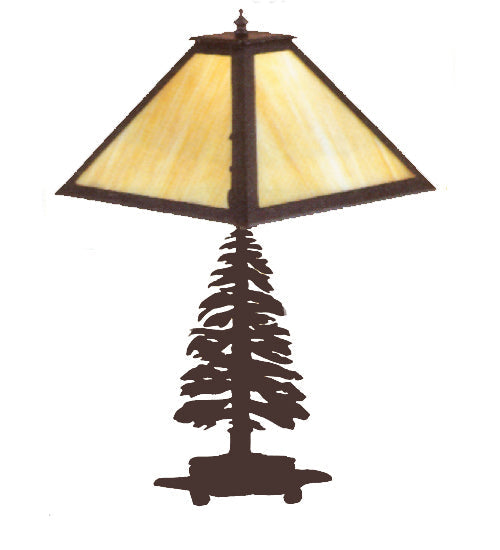 Meyda Lighting Tall Pines 21" 2-Light Textured Black Table Lamp With Beige Shade Glass