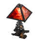 Meyda Lighting Tall Pines 21" 2-Light Textured Black Table Lamp With Burgundy Art Shade Glass