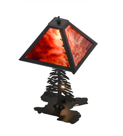 Meyda Lighting Tall Pines 21" 2-Light Textured Black Table Lamp With Burgundy Art Shade Glass