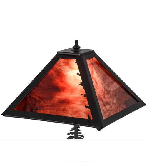 Meyda Lighting Tall Pines 21" 2-Light Textured Black Table Lamp With Burgundy Art Shade Glass