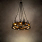 Meyda Lighting Tall Pines 217226 48" 21-Light Dark Burnished Antique Copper Chandelier With Amber Mica Shade Glass and Fan