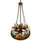 Meyda Lighting Tall Pines 217226 48" 21-Light Dark Burnished Antique Copper Chandelier With Amber Mica Shade Glass and Fan