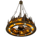 Meyda Lighting Tall Pines 217226 48" 21-Light Dark Burnished Antique Copper Chandelier With Amber Mica Shade Glass and Fan