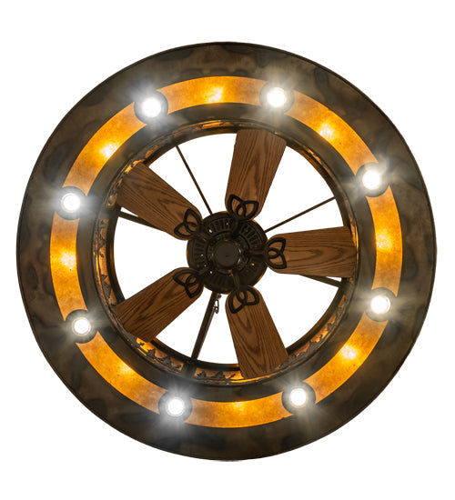 Meyda Lighting Tall Pines 217226 48" 21-Light Dark Burnished Antique Copper Chandelier With Amber Mica Shade Glass and Fan
