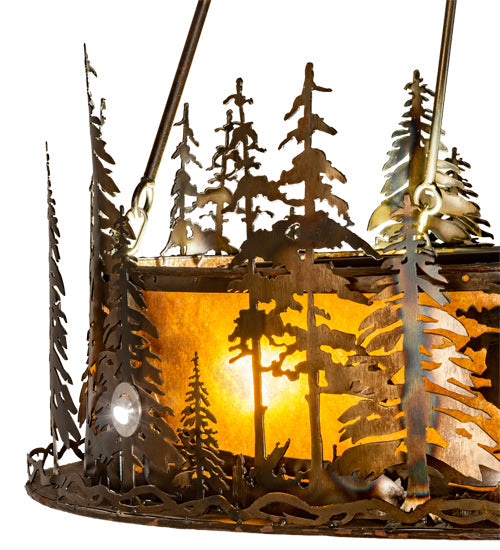 Meyda Lighting Tall Pines 217226 48" 21-Light Dark Burnished Antique Copper Chandelier With Amber Mica Shade Glass and Fan