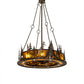 Meyda Lighting Tall Pines 217226 48" 21-Light Dark Burnished Antique Copper Chandelier With Amber Mica Shade Glass and Fan