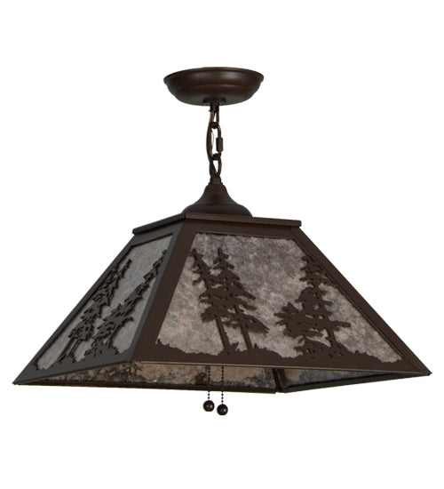 Meyda Lighting Tall Pines 22" 2-Light Cafe Noir Pendant Light With Silver Mica Shade Glass