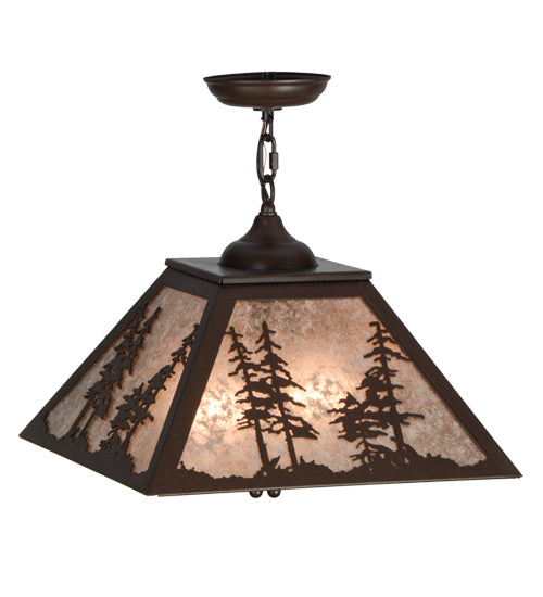 Meyda Lighting Tall Pines 22" 2-Light Cafe Noir Pendant Light With Silver Mica Shade Glass