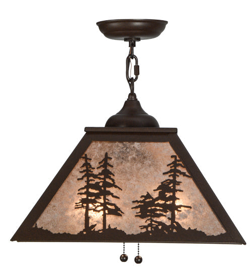 Meyda Lighting Tall Pines 22" 2-Light Cafe Noir Pendant Light With Silver Mica Shade Glass