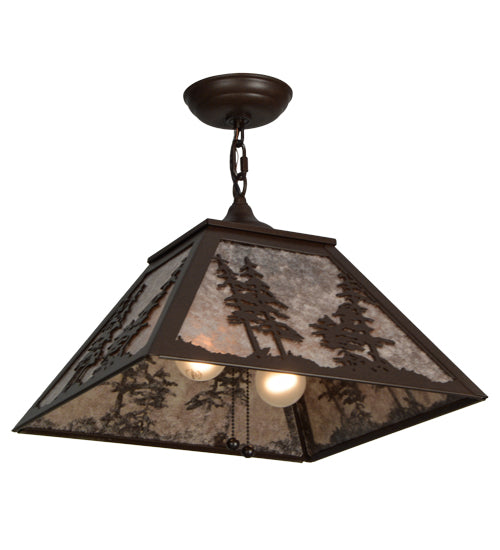 Meyda Lighting Tall Pines 22" 2-Light Cafe Noir Pendant Light With Silver Mica Shade Glass