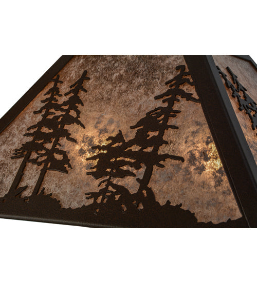 Meyda Lighting Tall Pines 22" 2-Light Cafe Noir Pendant Light With Silver Mica Shade Glass