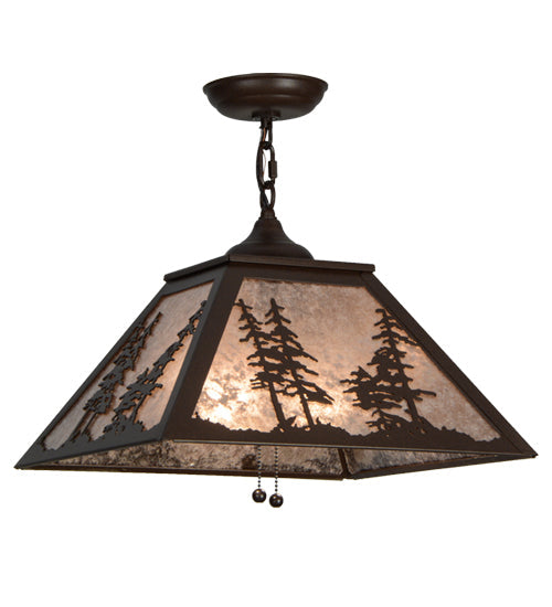 Meyda Lighting Tall Pines 22" 2-Light Cafe Noir Pendant Light With Silver Mica Shade Glass
