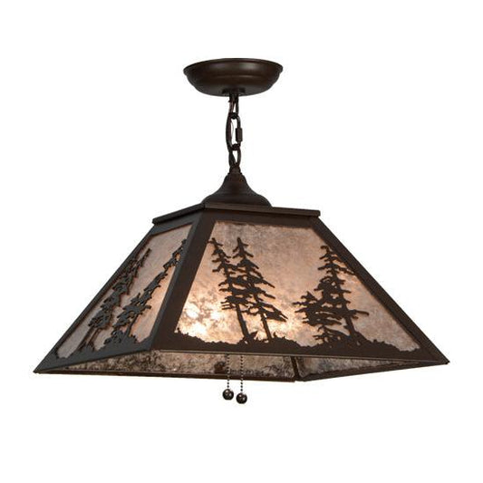 Meyda Lighting Tall Pines 22" 2-Light Cafe Noir Pendant Light With Silver Mica Shade Glass