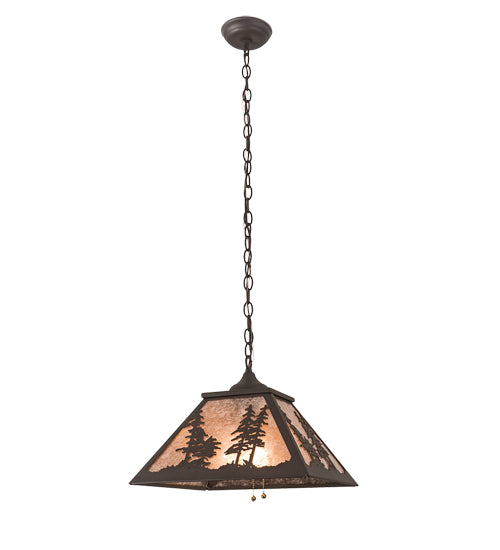 Meyda Lighting Tall Pines 22" 2-Light Oil Rubbed Bronze Pendant Light With Silver Mica Shade Glass
