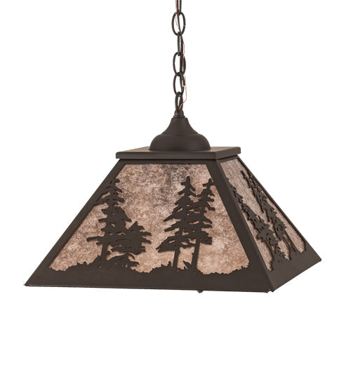 Meyda Lighting Tall Pines 22" 2-Light Oil Rubbed Bronze Pendant Light With Silver Mica Shade Glass