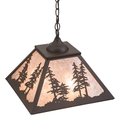Meyda Lighting Tall Pines 22" 2-Light Oil Rubbed Bronze Pendant Light With Silver Mica Shade Glass
