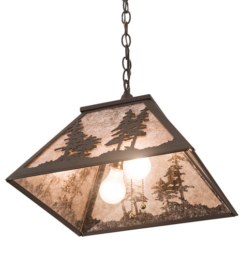 Meyda Lighting Tall Pines 22" 2-Light Oil Rubbed Bronze Pendant Light With Silver Mica Shade Glass