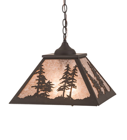 Meyda Lighting Tall Pines 22" 2-Light Oil Rubbed Bronze Pendant Light With Silver Mica Shade Glass