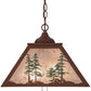 Meyda Lighting Tall Pines 22" 2-Light Rust & Green Trees Pendant Light With Silver Mica Shade Glass