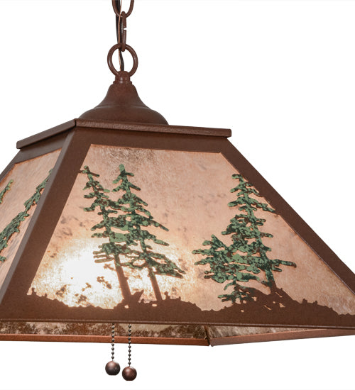 Meyda Lighting Tall Pines 22" 2-Light Rust & Green Trees Pendant Light With Silver Mica Shade Glass