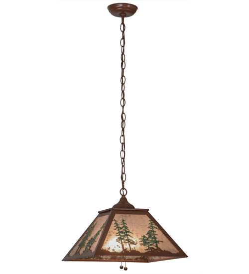 Meyda Lighting Tall Pines 22" 2-Light Rust & Green Trees Pendant Light With Silver Mica Shade Glass