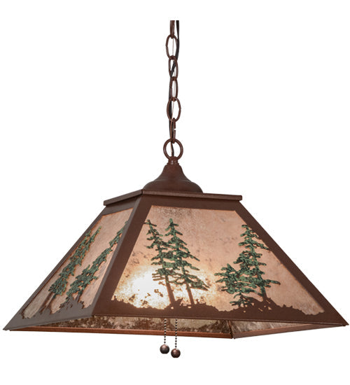 Meyda Lighting Tall Pines 22" 2-Light Rust & Green Trees Pendant Light With Silver Mica Shade Glass