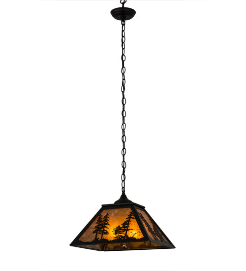 Meyda Lighting Tall Pines 22" 2-Light Textured Black Pendant Light With Amber Mica Shade Glass