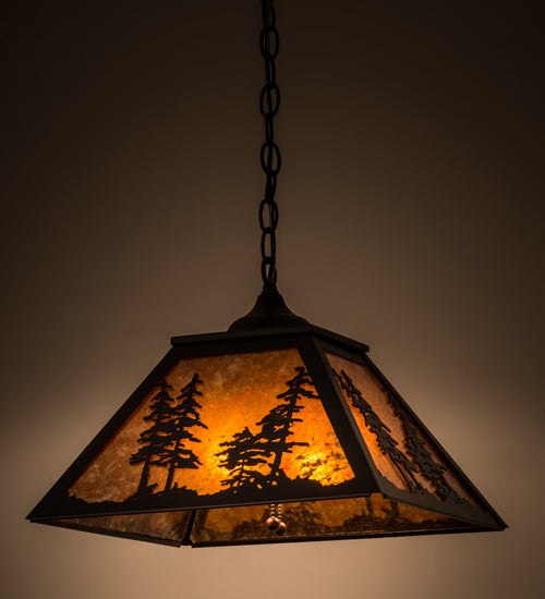 Meyda Lighting Tall Pines 22" 2-Light Textured Black Pendant Light With Amber Mica Shade Glass