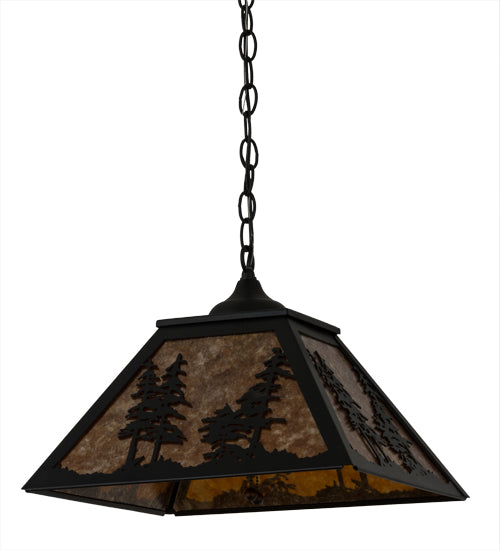 Meyda Lighting Tall Pines 22" 2-Light Textured Black Pendant Light With Amber Mica Shade Glass