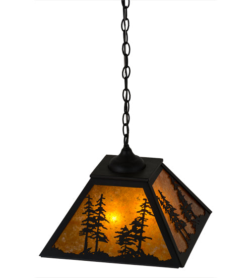 Meyda Lighting Tall Pines 22" 2-Light Textured Black Pendant Light With Amber Mica Shade Glass