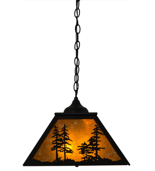 Meyda Lighting Tall Pines 22" 2-Light Textured Black Pendant Light With Amber Mica Shade Glass